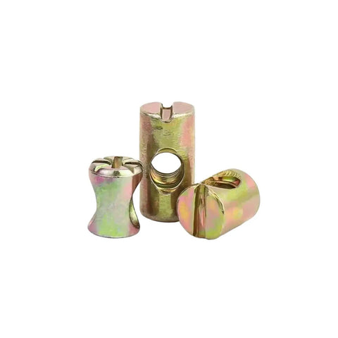 Hammer Nut Head 2 In 1 No-Fuss Furniture Connector With Inner Hex Screw Cap M6 M8, zinc plated carbon steel, 3 units.