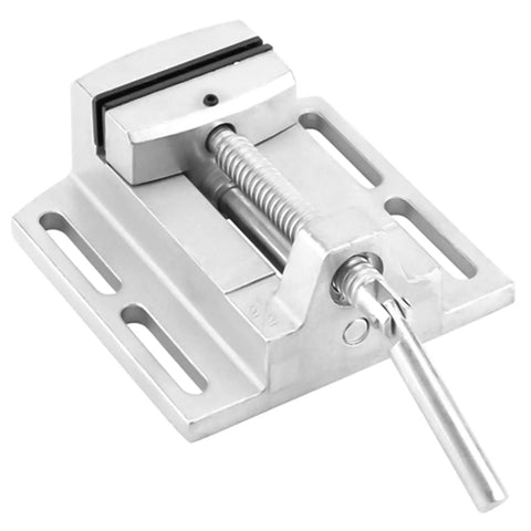 Heavy Duty 2.5 Inch Drill Press Vise With Heightened Jaws For Secure Milling And Drilling Clamping Smooth Operation Industrial Grade Tool, aluminum body, guided jaws, close-up view.