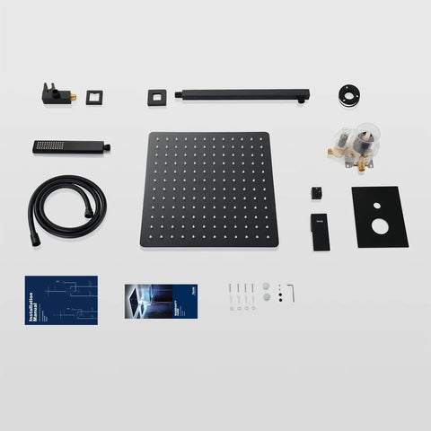 Matte Black Shower System With 10 Inch Rain Head And Handheld Pressure Balance Valve Kit Included Dope Water Flow Control components