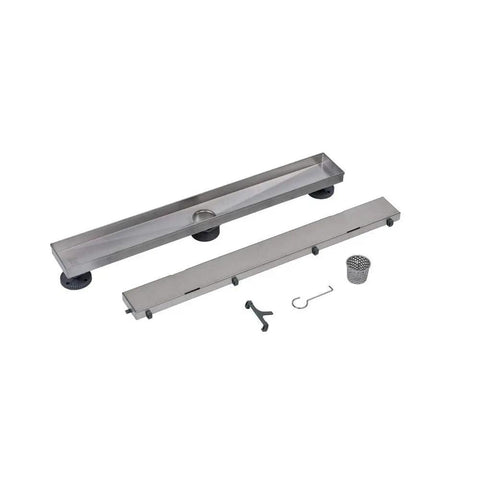 24 Inch Stainless Steel Linear Shower Drain Tile-In Grate For Easy Install, includes lifting key and drain components