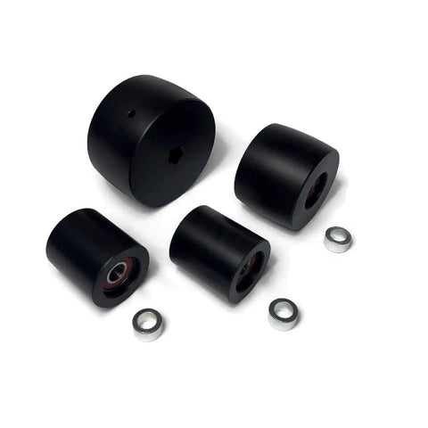Killer Delrin Wheel Set Slaps Onto Your 2X72 Belt Grinder With A Rock Solid 4 Inch Drive And Five Eighths Inch Bore, 3-pack wheels.