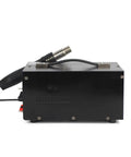 Awesome 853D Dual Display Soldering Hot Air Rework Station With Power Supply For Pro Repair Jobs And DIY Electronics Workbench Build Projects, rear view with temperature control handle.