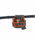 Pro Grade Heavy Duty Oxford Canvas Tool Belt With Hella Pocket Storage Adjustable Waist Bag waterproof with tools in gray and orange.