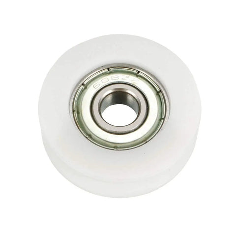Top Notch White V Groove Guide Bearing Pulley Set Of 4 Pieces 8X50X12 Millimeters Outer Profile With 2.5Mm Bore heavy duty alloy design showing single white pulley.