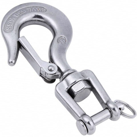 304 Stainless Steel Clevis Slip Hook With Safety Latch And Swivel Eye 5/16 Inch Heavy Duty for Rigging and Towing, 650KG