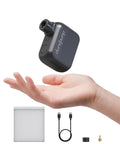 Pocket Sized Electric Bike Pump With 100 PSI in hand showing lightweight, USB-C cable and accessories visible.