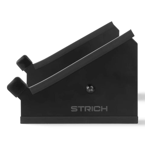 Side view of Heavy-Duty Adjustable Desktop Stand For Sampler, Synth, And MIDI Controller Or Drum Machine, Non-Slip Base, black finish.