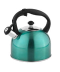 Stainless Steel Whistling Tea Kettle 2.3 Liter Fast Boil For Tea And Coffee Food Grade Build Ergonomic Handle Teal Color Durable Kitchen Essential For Busy Mornings