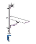 Ultra Hefty Industrial Aluminum Computer Monitor Keyboard Mount With Rock Solid Machine Tool Base For No Wobble Desktop Workspace Organization And Total Rig Upgrade with adjustable arm and shelf.