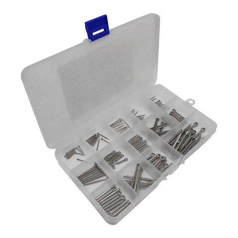 Stainless Steel 304 Cotter Pin Set, 150-Piece Assortment Kit From M1 To M3, Rust Resistant For Mechanical Fastening And Industrial Applications, Includes Durable Storage Box And Organized Compartments, open box with assorted pins