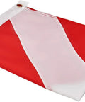 Folded Two Flag Duo Diver Down Flag Set 20x24 Inches With Golden Grommets Double Stitched Nylon Red And White Flags