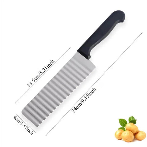 Front view of Fyigoto stainless steel potato crinkle slicer with black handle
