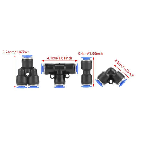 Snapping Pneumatic Push Connectors: 40-Piece 6mm Air Hose Quick Fitting Kit With High Pressure Relief And 360 Degree Rotation For Super Easy Tool Hookup No Leaks, 6mm fittings
