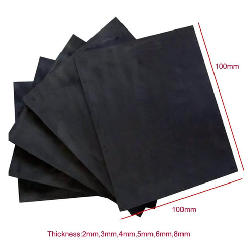 Five Pack High Purity Graphite Block Electrodes, 99.9% Pure, 100x100x3mm Rectangular Plates stacked