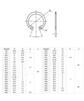 Diagram and specifications for Internal Snap Ring Assortment Kit, 200Pcs 304 Stainless Steel Circlip Retaining Rings, 8mm to 26mm.
