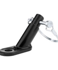 Steel bike trailer hitch connector, side view, for kids trailers, cargo, and pet trailers. Easy to attach, heavy-duty safety quick hitch.
