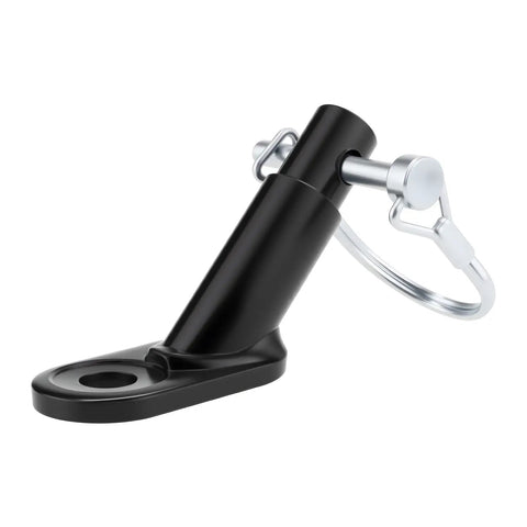 Steel bike trailer hitch connector, side view, for kids trailers, cargo, and pet trailers. Easy to attach, heavy-duty safety quick hitch.