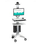 Slick Rolling Medical Computer Cart With Secure Monitor Mount And Fully Height Adjustable Mobile Workstation with keyboard and monitor.