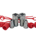 Go-To 1/4 Inch NPT Ag ISO 5675 Poppet Hydraulic Quick Connect Coupler Set With Red Dust Caps Pioneer Style, 2 Sets, Hardened Steel