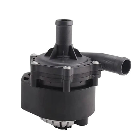 Electric Auxiliary Water Pump For Tesla Model S And X 12 To 16 Straight Up Solid Fitment, OEM replacement coolant pump, black plastic part.