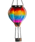 Hot Air Balloon Solar Lantern With Candle Holder Lit Flickering Flame Hanging Outdoor Garden Light Weatherproof Glass Lanterns