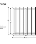 Hella Durable 44X44 Inch Dual Pane Sliding Window With Reinforced Security Bars And Weather Sealed PVC Frame side view with dimensions.