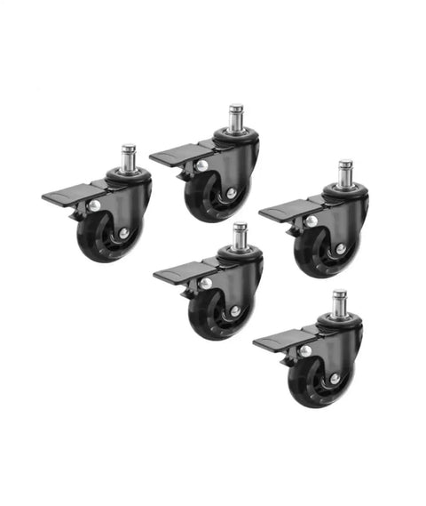 Five Pack Black 2.5 Inch PU Transparent Office Chair Caster Wheels With 11mm Stem M11 Universal Brakes For Small Furniture Replacement Set Heavy Duty Non Marking Floor Glide