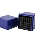36 Piece 5mm Metal Stamping Kit With Alphabet And Number Stamps For Leather Tooling, blue storage box open with stamps visible