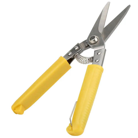 Spring Loaded Metal Snips With Sawtooth Blade For Leather Cutting And Wire Yellow Handle Ergonomic Grip Non Slip PE Handle