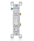 Front view of 15 Amp 120 Volt Toggle Framed Single Pole AC Quiet Switch Residential Grade Grounding 10 Pack White Model 1451 2WM