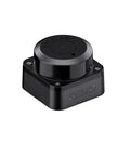 Next Level 360 Degree LiDAR Sensor Built For Robot Navigation And SLAM With 12m Range And 5000 Samples Per Second For Smooth Obstacle Avoidance Via UART 5V Power, close-up view of compact black unit.