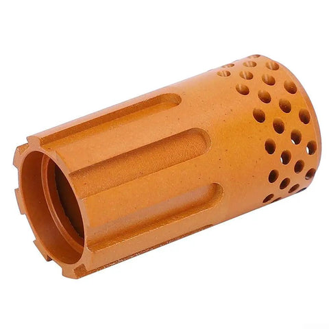 Get Premium Plasma Cutting Swirl Ring For Fine Torch Work Compatible With PMX 45XP 65 85 105 Systems Ensuring Stable Gas Flow And Burr Free Cuts On Steel Aluminum Copper And Stainless Metal With Durable Design, orange swirl ring side view.