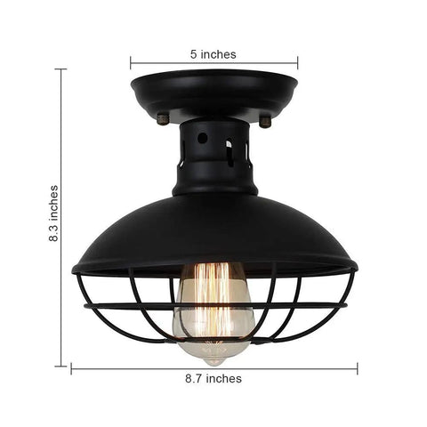 Industrial Farmhouse Ceiling Light Fixture With Metal Cage Shade Copper Finish Close To Ceiling Mount E26 Base For Hallway Kitchen Foyer Porch Rustic Black Metal Glow And Cozy Vibe
