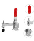Two Pack Quick Release Toggle Clamps For Welding And Woodworking Iron Fixed Holding Clamps That Secure Materials During Welding And Assembly Heavy Duty Lock Down Fixtures For Precise Workholding Tools Easy Grip shown with red handle and metal body.