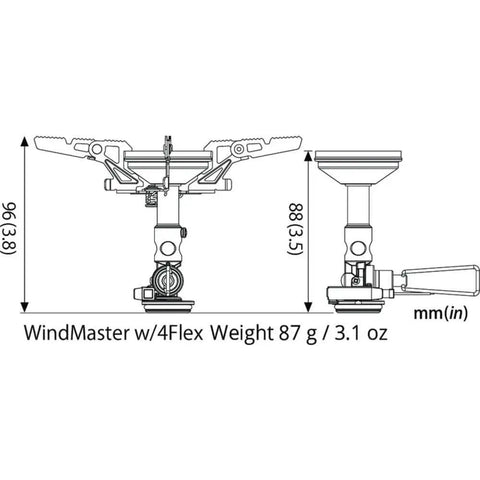 WindMaster Backpacking Stove With 4Flex Regulator for Windy Conditions dimensions