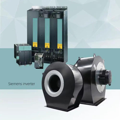 G3G280Br04M7 Bad Boy Centrifugal Fan with brushless servo motor beside Siemens inverters for industrial ventilation.