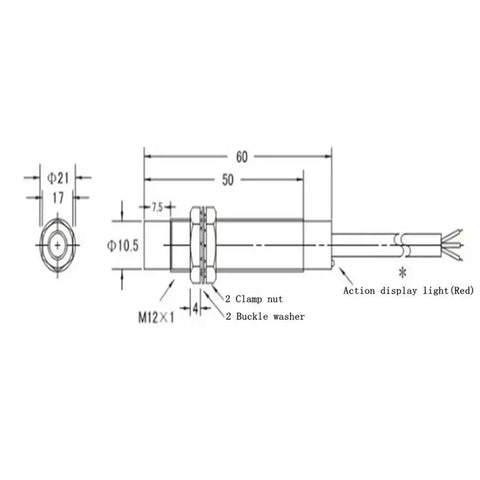 Proximity Sensor Switch For Heavy Duty 3 Wire M12 DC 6 To 36V NPN Or PNP Output Normal Open And Normal Close LJA12M 5 Compatible Durable Industrial Grade Sensor Built To Last For Machinery And Automation, technical drawing with M12 x 1 mount