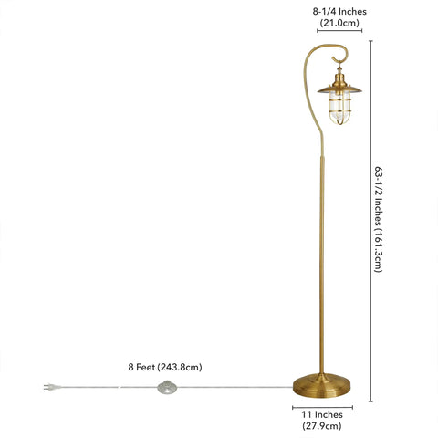 Nautical Floor Lamp With Glass Shade In Brass And Clear Finish, lantern style, dimensions, perfect for cottage vibes.