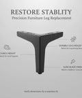 Black Cold Rolled Steel Replacement Furniture Leg For Sofa, Cabinet, Or Table, 3.9 Inch Height with sleek design