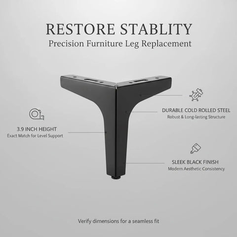 Black Cold Rolled Steel Replacement Furniture Leg For Sofa, Cabinet, Or Table, 3.9 Inch Height with sleek design