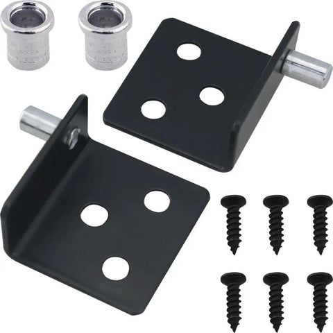 Two Sets Built To Last Heavy Duty Hidden Pivot Hinges For Wooden Doors Cabinets And Furniture Black Stainless Steel L Type Concealed Hinges With Bushing For Wardrobes And Display Cabinets. black steel pivot hinges set with bushings and screws, 35mm x 32.5mm x 16mm