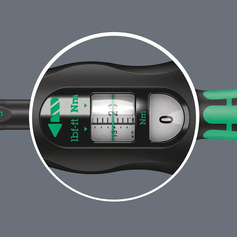 Click-Torque B2 Three-Eighths Inch Drive Torque Wrench dial showing Newton meters from 20 to 100 with clear settings