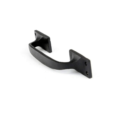 Dang Sturdy Six Inch Black Wrought Iron Cup Bin Pull Cabinet Handles With Rust Proof Powder Coat Finish Heavy Duty Drawer Pulls For Kitchen Cabinets And Pantry Shelves Upgrade in side view.