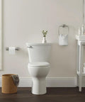 Traditional Luxury No Slam Slow Close Toilet Seat With Round Front In White in modern bathroom setting