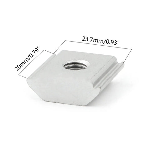 Get 50 Pcs T Nuts For Solar Panel Mounts That Fit Aluminum Rails Securely. Lightweight aluminum T nut with dimensions for solar panel mounting.