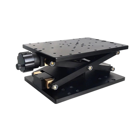 Motorized Rotary Positioning Stage SD410 Z-Axis Pro Grade Lifting Table, black metal, showing 120mm stroke, side view