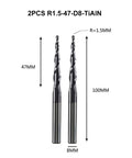 Pro Grade Solid Carbide CNC Router Bits For Woodworking Two Flute Tapered Ball Nose Milling Cutters DLC Coated 8mm shank, 100mm length.