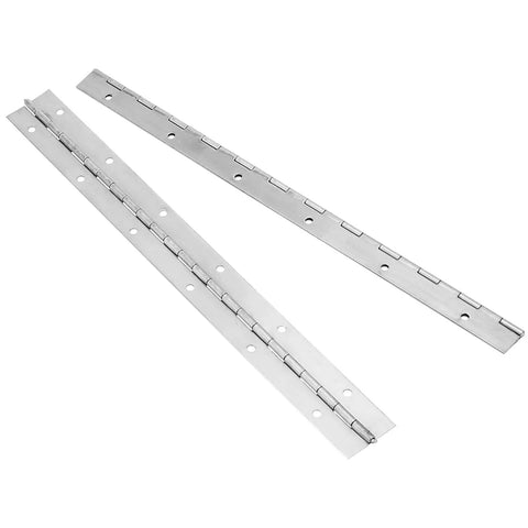 Heavy Duty 8 Pack 12 Inch Continuous Piano Hinges Crafted From 304 Stainless Steel With Nickel Coating For Cabinets Boats And Toolboxes, shown side view.
