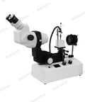 Jewelry Microscope, Stereo Zoom 6.7X-45X, LED Illumination, Oil-Immersed Gem Stand For Gemology, Professional Jewelry Inspection, High-Res Clarity For Facets And Inclusions, JM02020101, angled view with white base