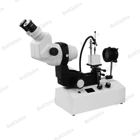 Jewelry Microscope, Stereo Zoom 6.7X-45X, LED Illumination, Oil-Immersed Gem Stand For Gemology, Professional Jewelry Inspection, High-Res Clarity For Facets And Inclusions, JM02020101, angled view with white base